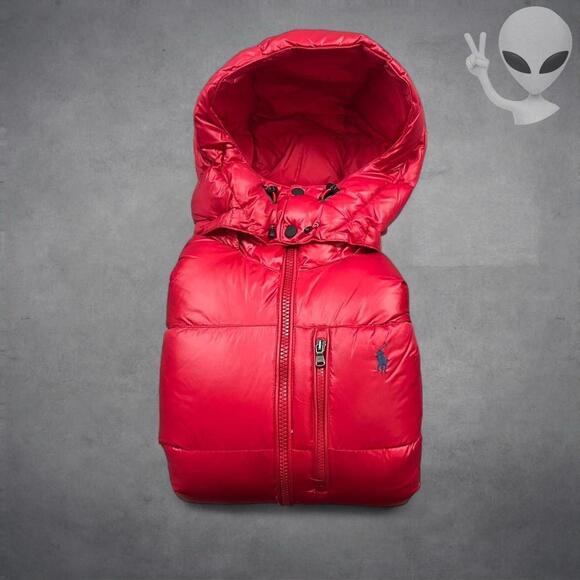 Polo Ralph Lauren Medium Red Gorham Goose Down Puffer Jacket Parka Coat Hooded - Picture 8 of 8